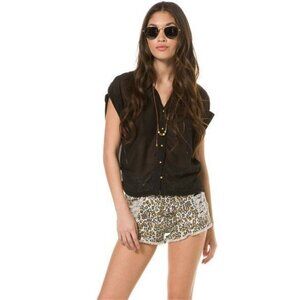 MinkPink High Waist Leopard Print Denim Shorts XS (fit 0 or 24)